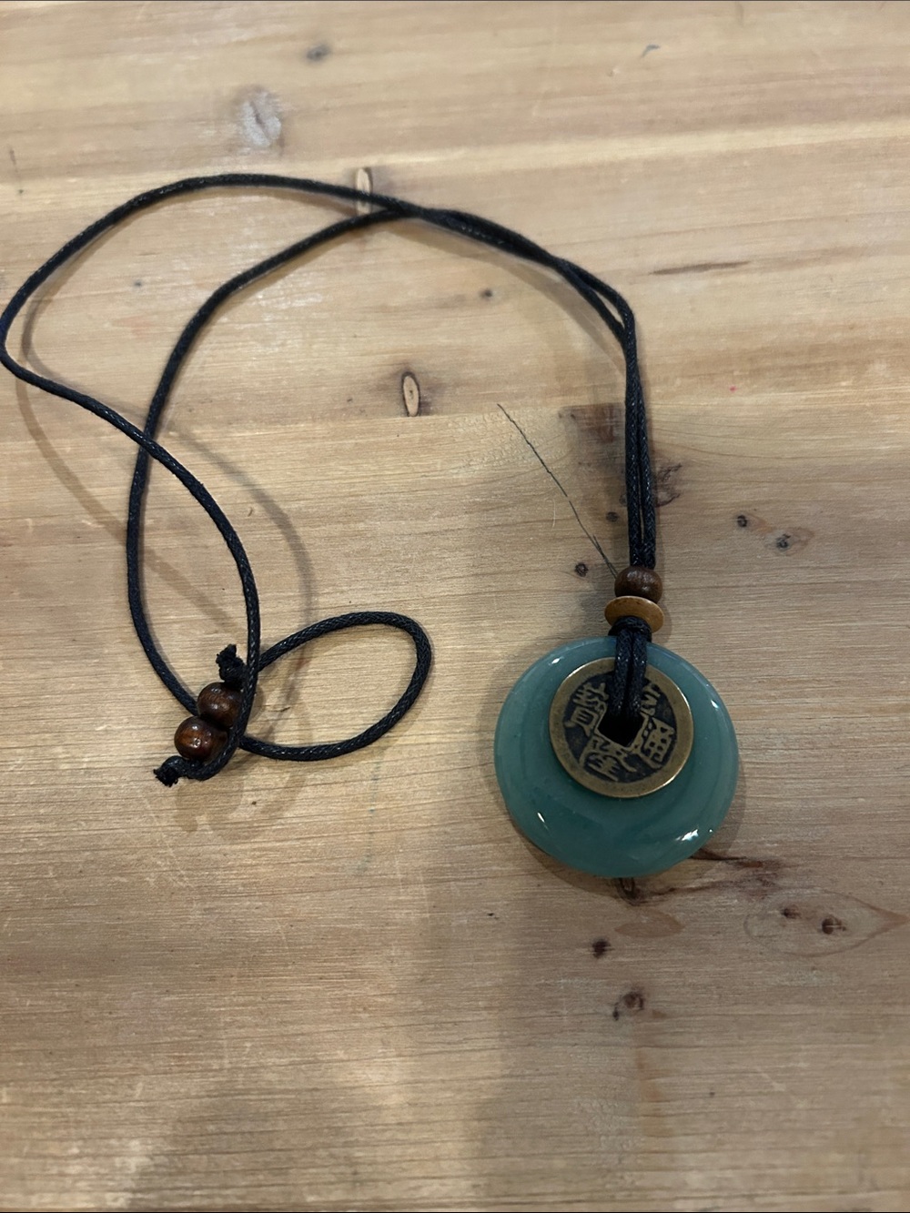 Green Jade Donut Pendant Necklace - Casual Cord Necklace